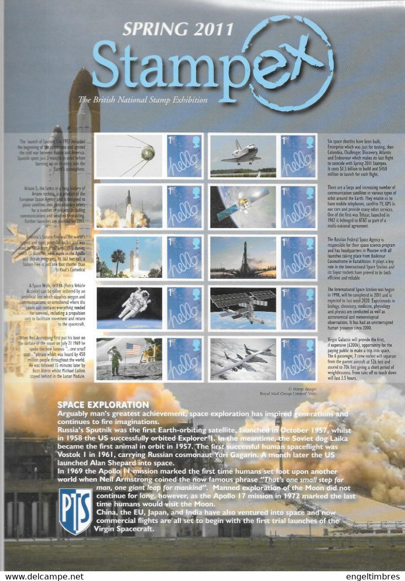 GB  STAMPEX Smilers Sheets   Spring 2011 - Space Exploration - Personalisierte Briefmarken