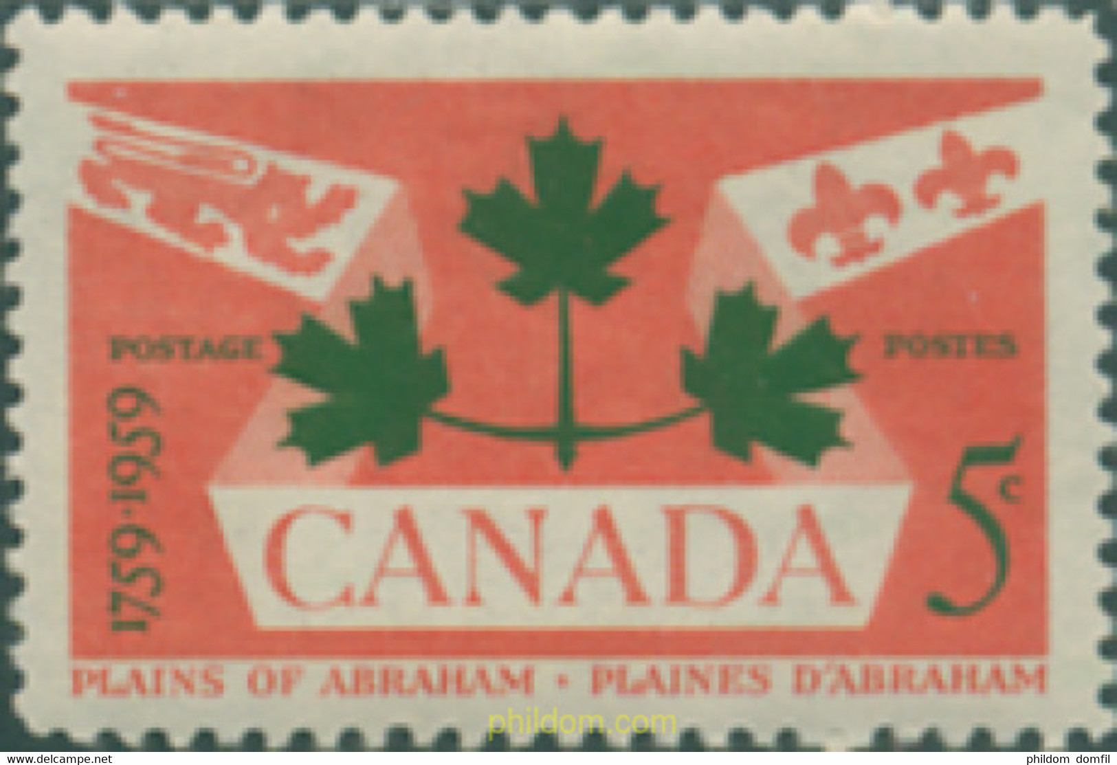 299428 HINGED CANADA 1959 BICENTENARIO DE LA BATALLA DE LAS PLANICIES DE ABRAHAM DE QUEBEC - 1952-1960