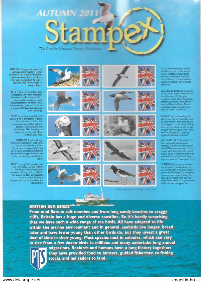 GB  STAMPEX Smilers Sheets   Autumn 2011 - British Sea Birds - Francobolli Personalizzati