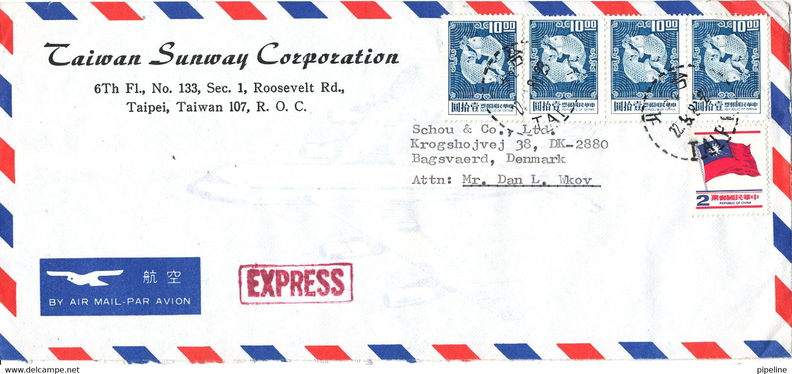 Taiwan Taipei Air Mail Cover Sent Express To Denmark 27-9-1983 - Luftpost