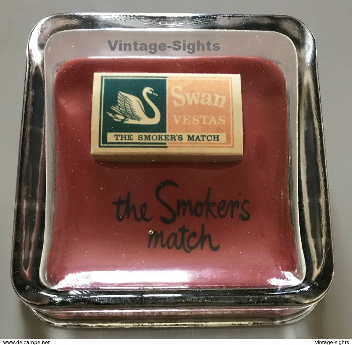 Swan Vestas 'The Smokers Match' Glass Counter Tray (UK ~1940s) - Reclame-artikelen