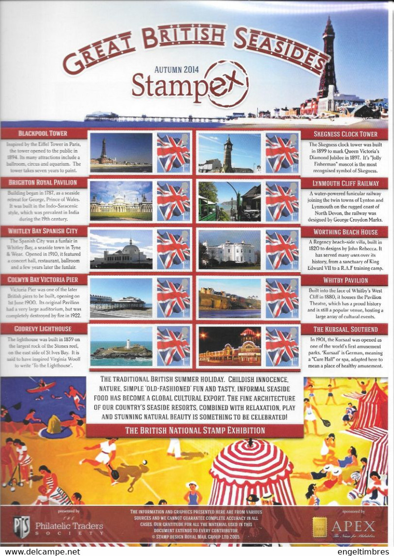 GB  STAMPEX Smilers Sheets   -  Autumn 2014 - Great British Seasides - Francobolli Personalizzati