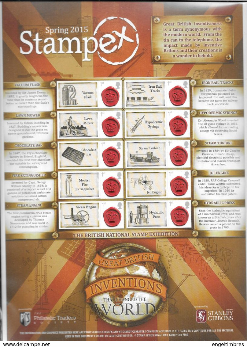 GB  STAMPEX Smilers Sheets   -  Spring 2015, Great British Inventions - Francobolli Personalizzati