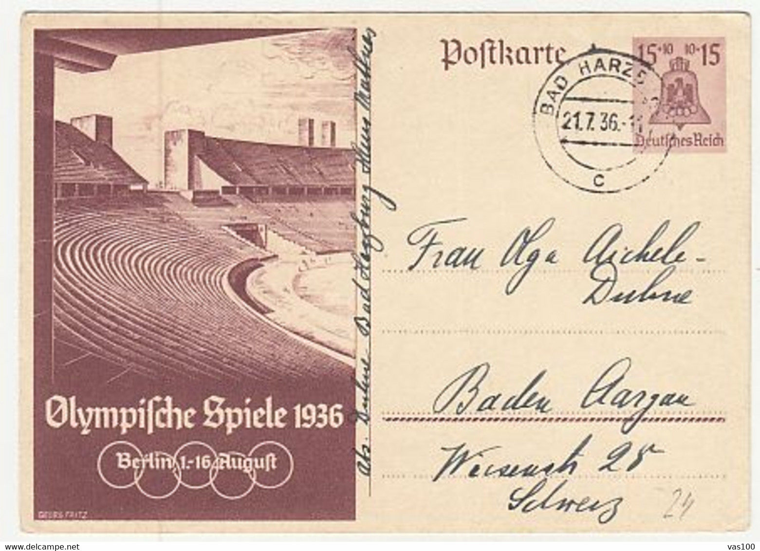 OLYMPIC GAMES, BERLIN'36, PC STATIONERY, ENTIER POSTAL, 1936, GERMANY - Ete 1936: Berlin