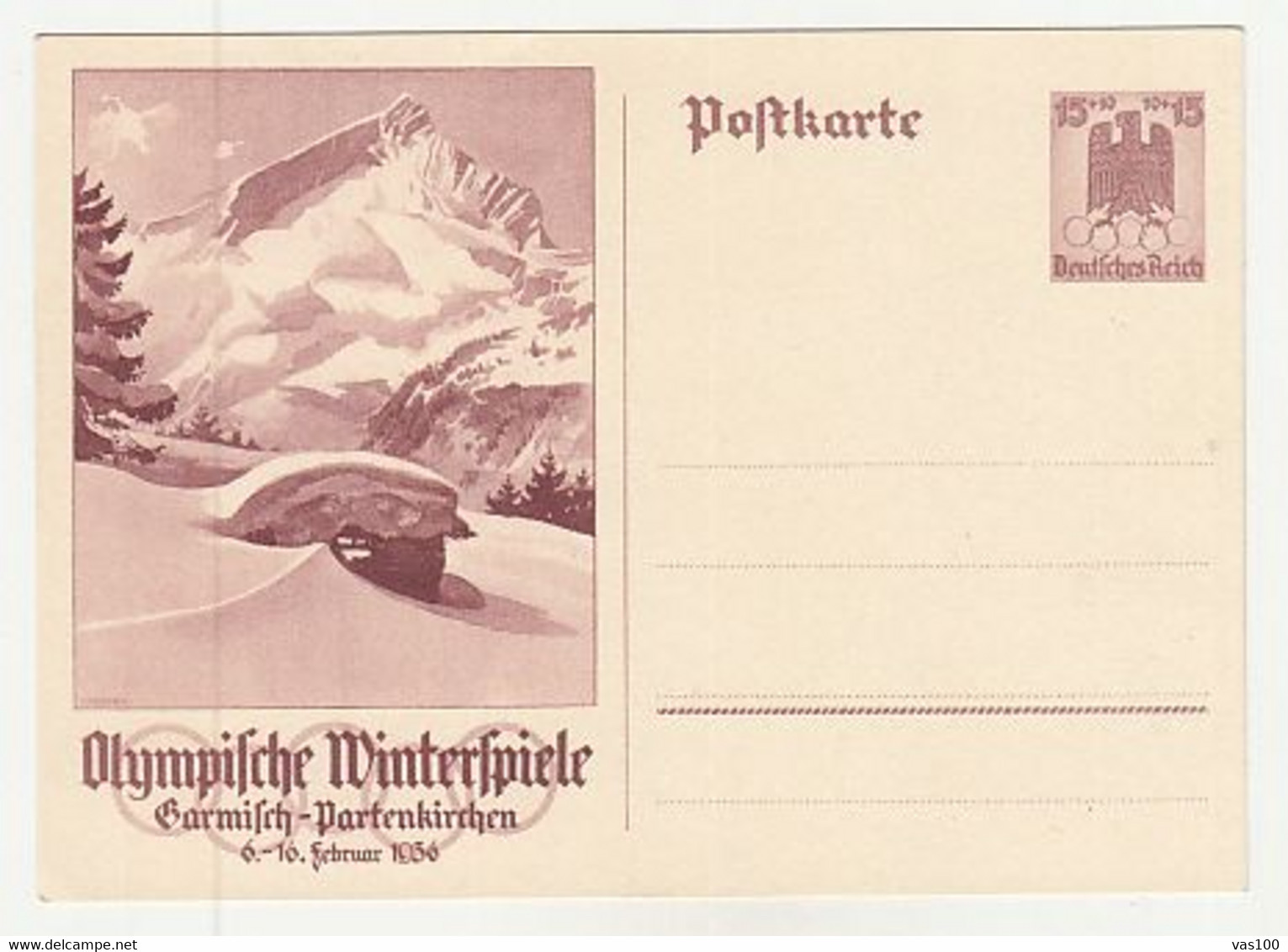 OLYMPIC GAMES, GARMISCH-PARTENKIRCHEN'36, PC STATIONERY, ENTIER POSTAL, 1936, GERMANY - Inverno1936: Garmisch-Partenkirchen
