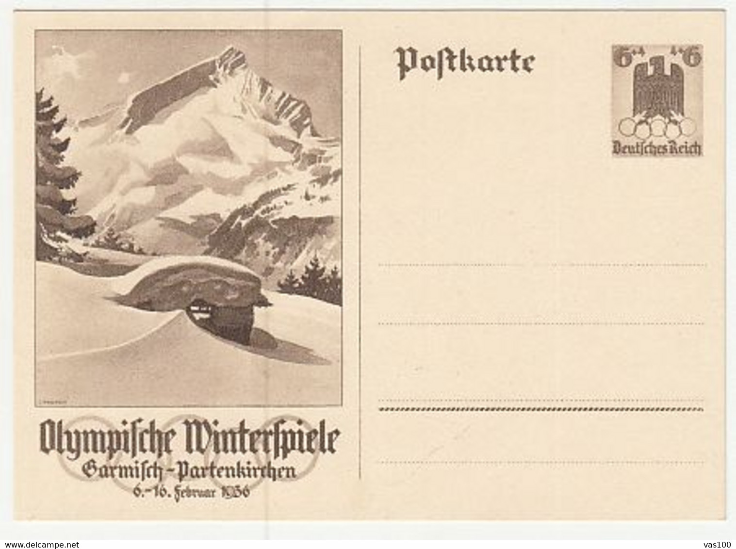 OLYMPIC GAMES, GARMISCH-PARTENKIRCHEN'36, PC STATIONERY, ENTIER POSTAL, 1936, GERMANY - Hiver 1936: Garmisch-Partenkirchen