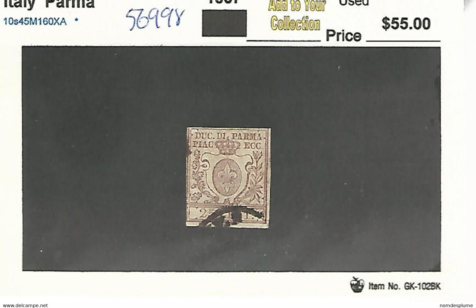 56998 ) Italy Parma  1857  Postmark Cancel - Parma