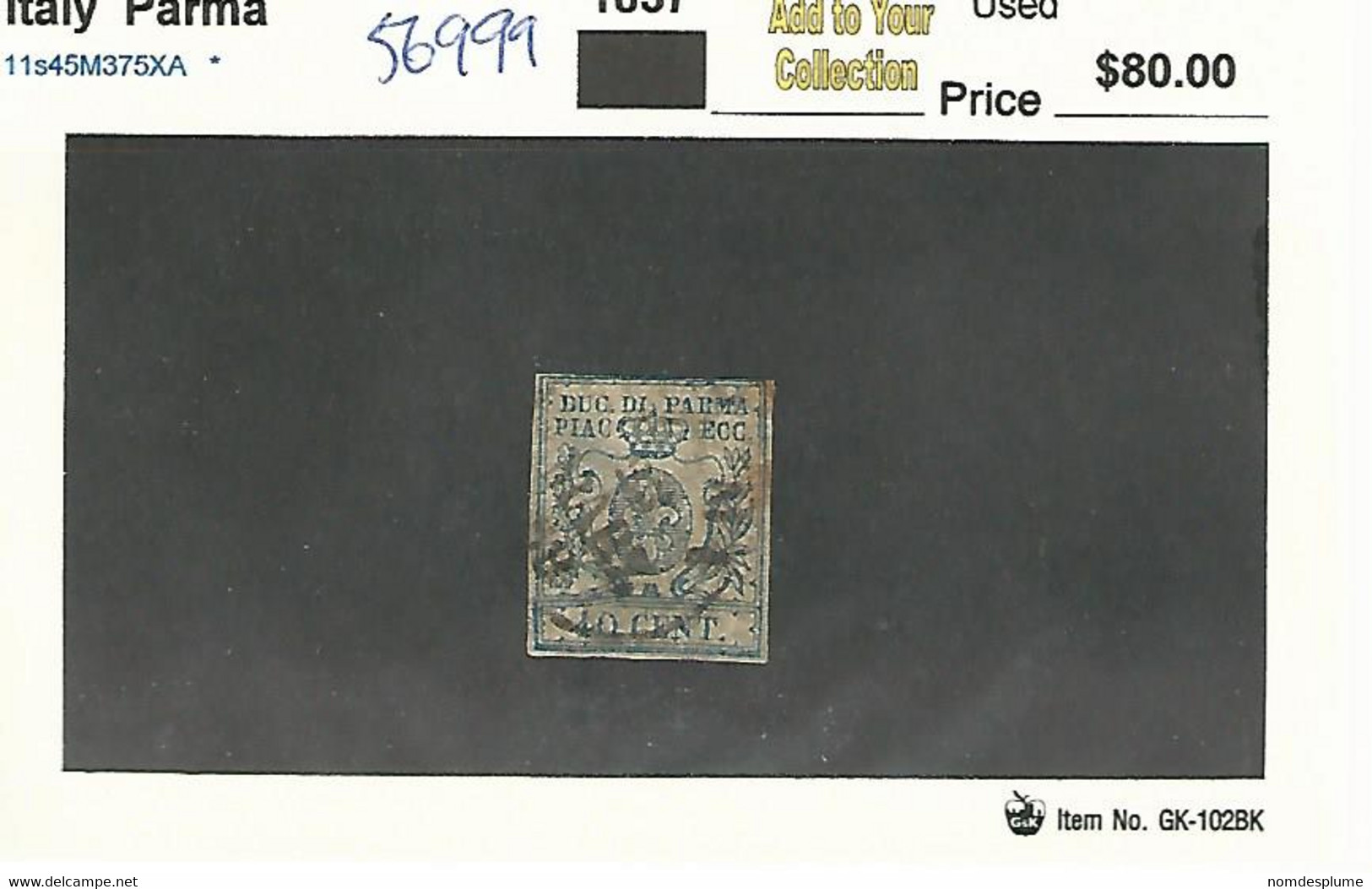 56999 ) Italy Parma  1857  Postmark Cancel - Parma