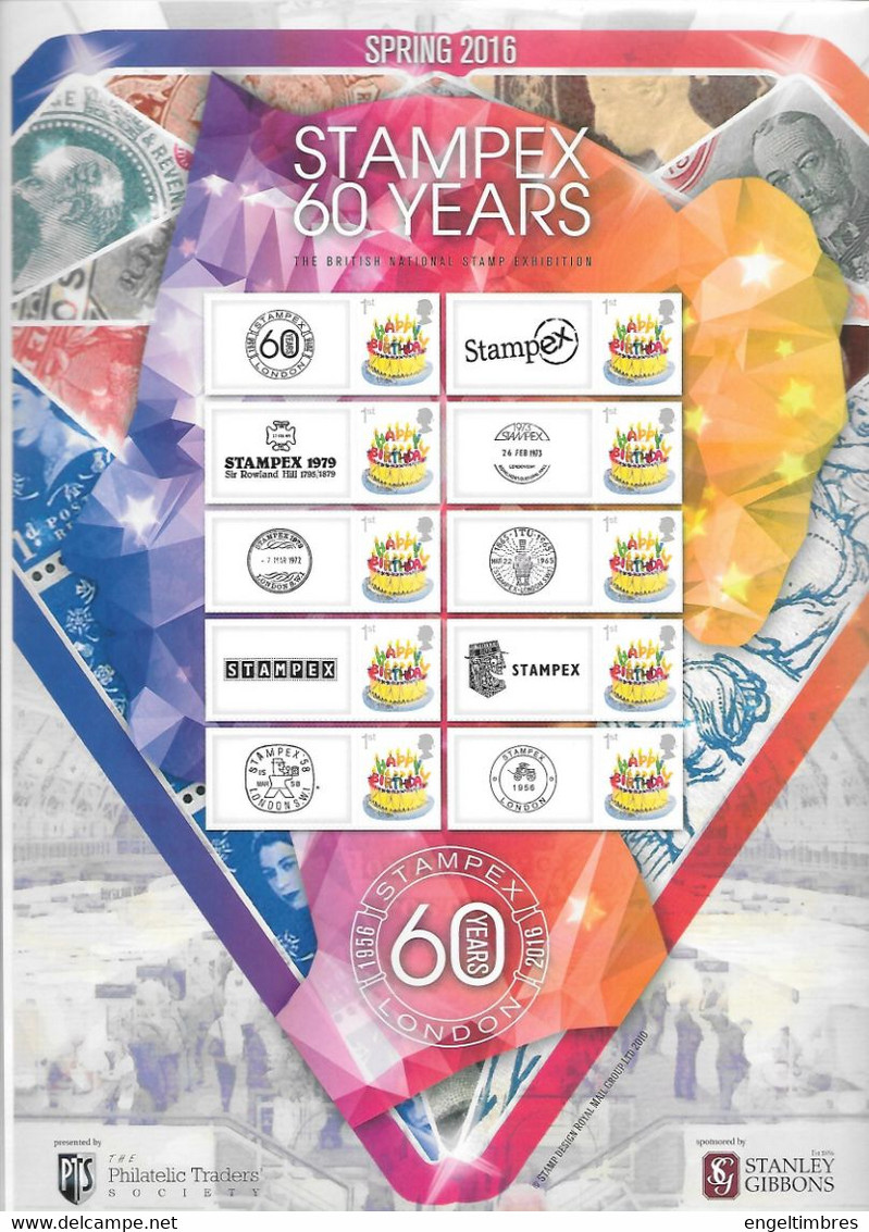 GB  STAMPEX Smilers Sheets   -  Spring 2016 - 60 Years Of Stampex - Francobolli Personalizzati