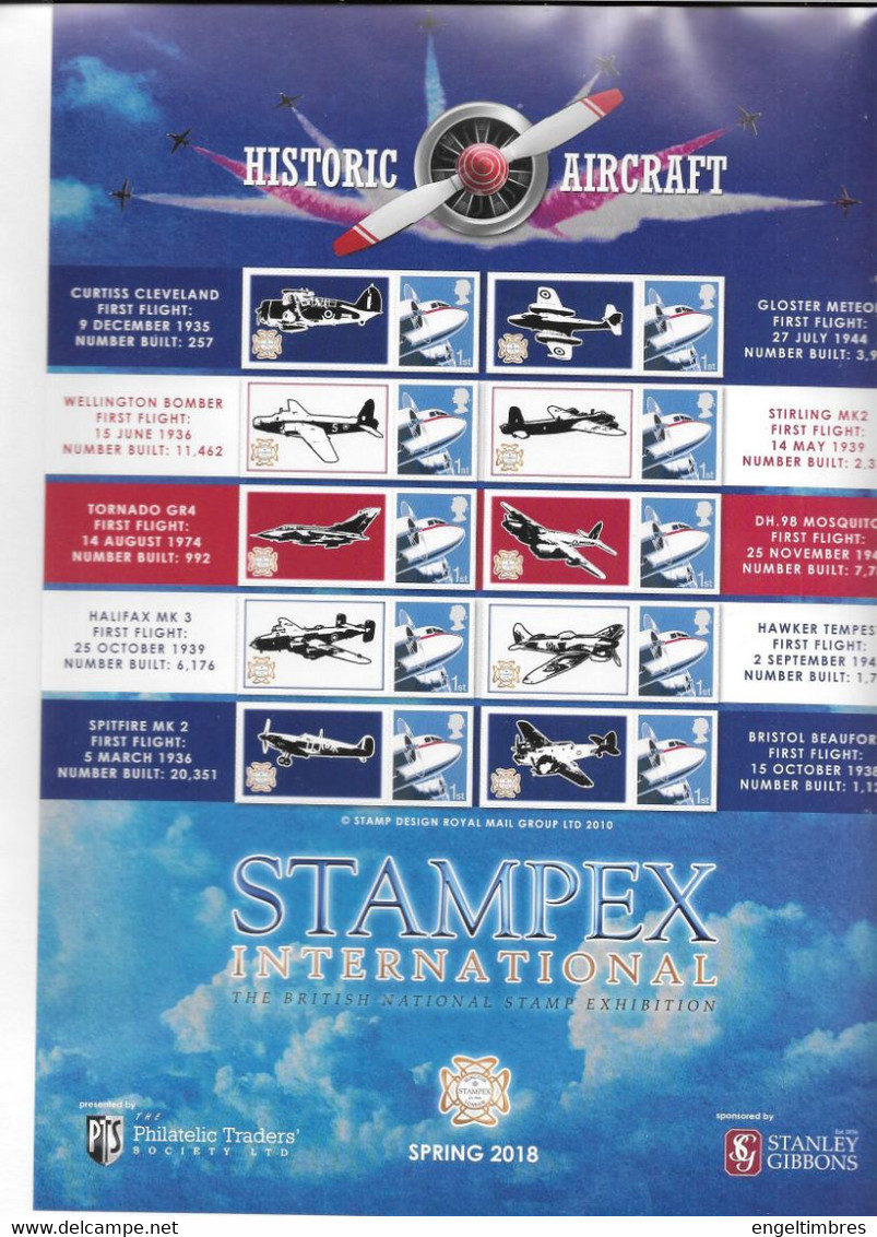 GB  STAMPEX Smilers Sheets   -   Spring 2018 -  Historic Aircraft - Smilers Sheets