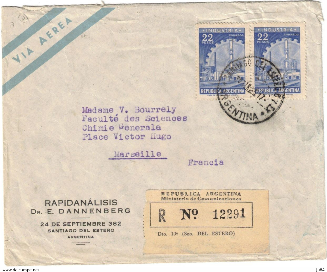 Argentina - Argentine - Santiago Del Estero - Lettre Avion Recommandée Pour Marseille (France) - 1965 - Briefe U. Dokumente