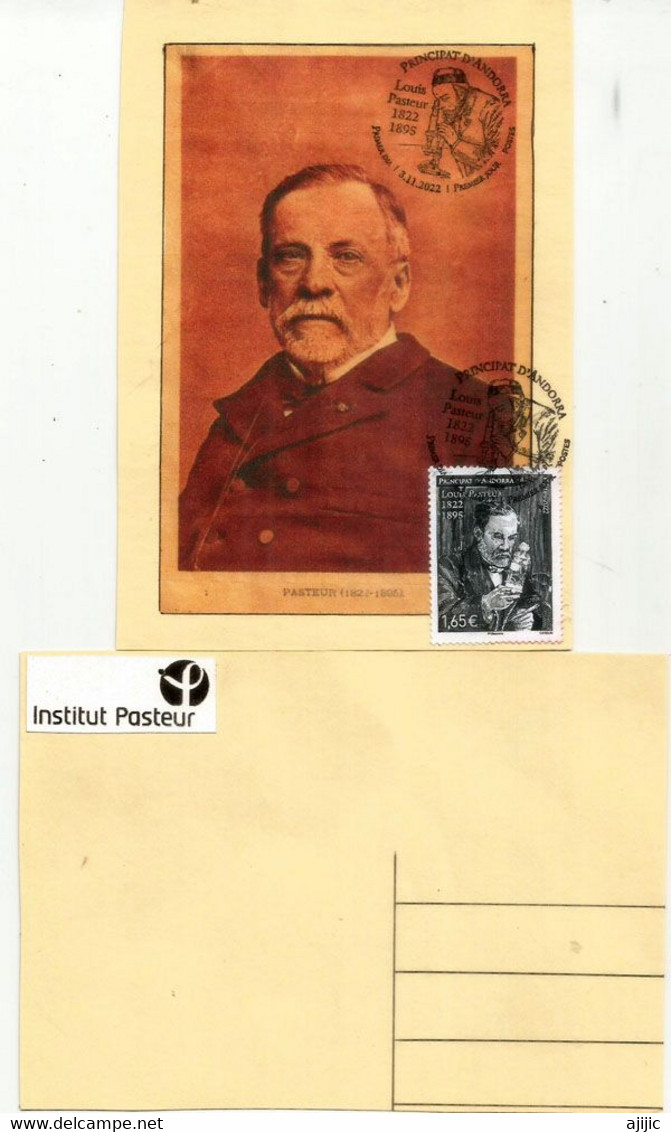 ANDORRA.Louis Pasteur, (200 Ième Anniversaire De Sa Naissance). Carte-Maximum Premier Jour Andorra La Vella 2022 - Louis Pasteur