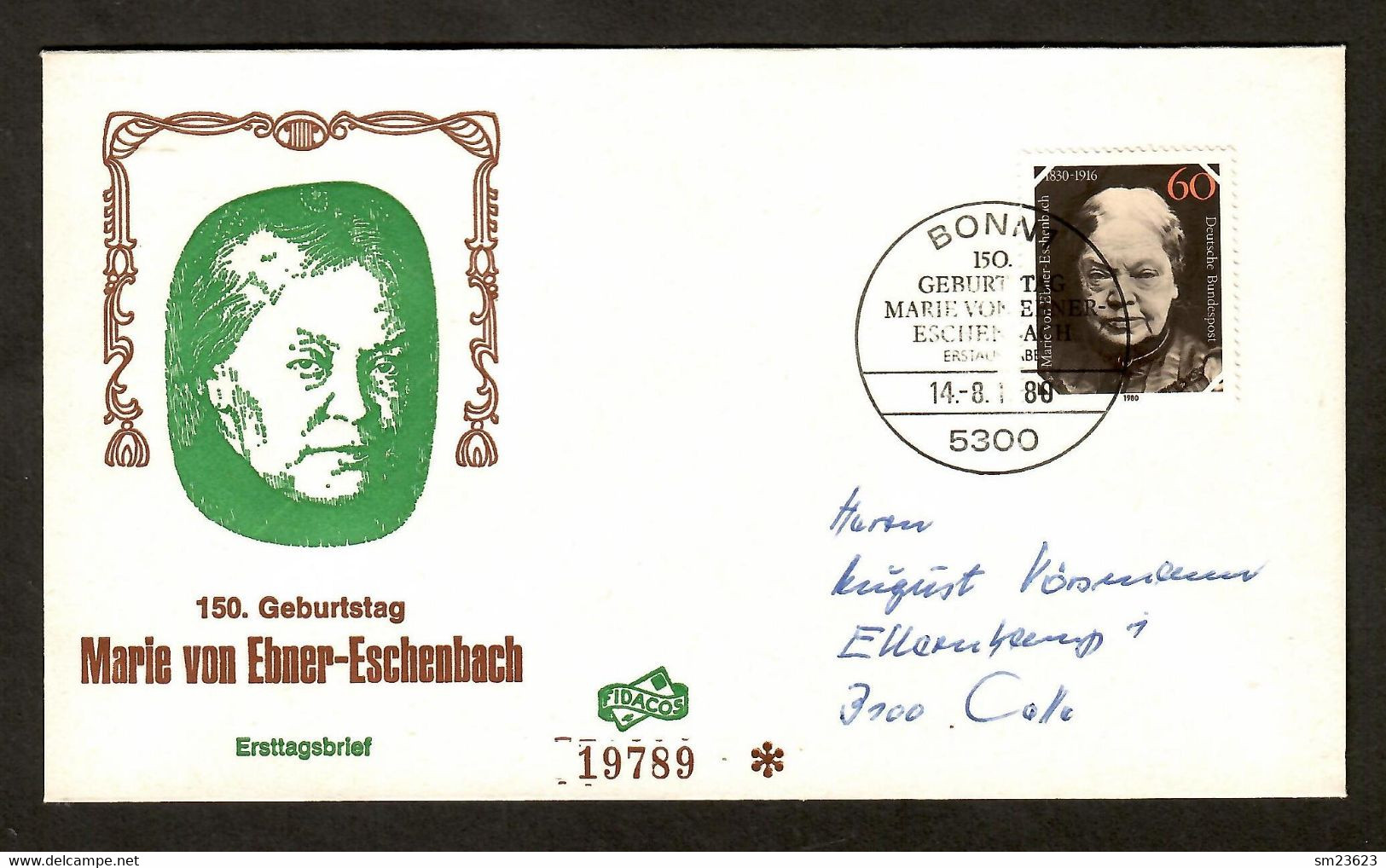 BRD 1980  Mi.Nr. 1057 , 150. Geburtstag Von Marie V. Ebner-Eschenbach - FDC  Bonn 14.-8.1980 - Ecrivains