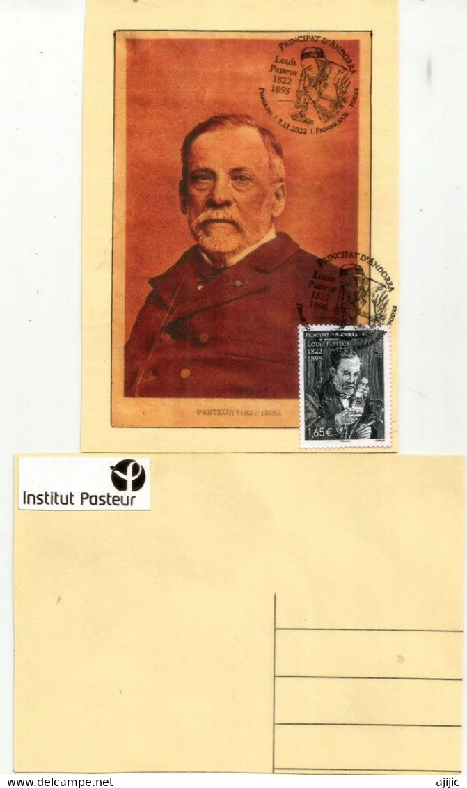 ANDORRA.Louis Pasteur, (200 Ième Anniversaire De Sa Naissance). Carte-Maximum Premier Jour Andorra La Vella 2022 - Brieven En Documenten