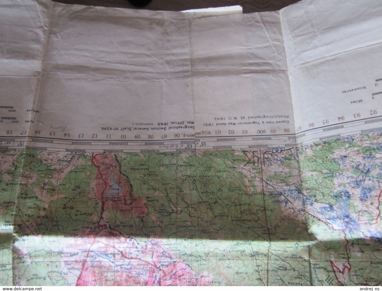 yugoslav Map War office 1943 WW2 Ultra Big 97x77 cm