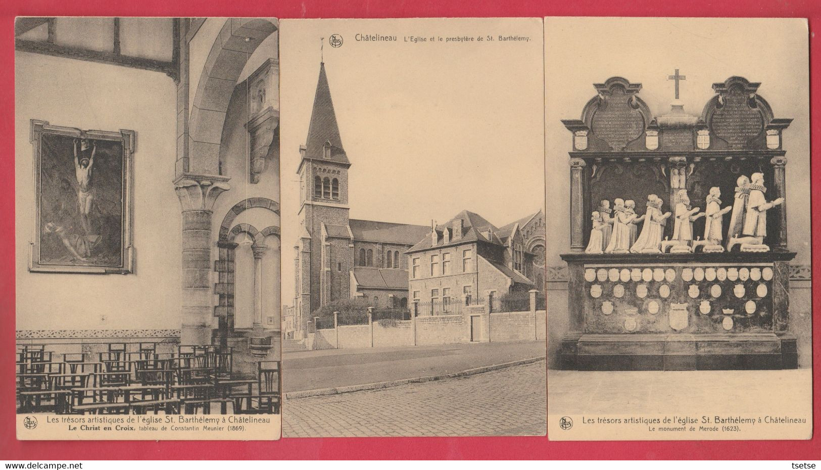 Châtelineau - L'Eglise St. Barthélemy Et Ses Trésors Artistiques / 3 Cartes Postales  ( Voir Verso ) - Châtelet