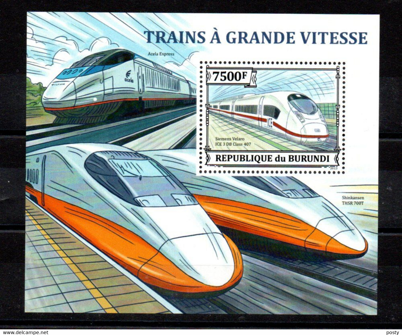 BURUNDI - 2013 - B/F - M/S - TRAINS - EISENBAHN - TRAINS A GRANDE VITESSE - HIGH SPEED TRAINS - - Blocs-feuillets