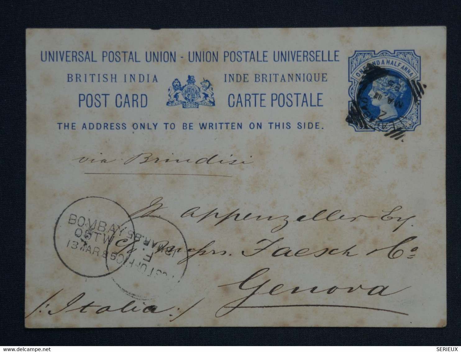 F31 INDIA GREAT BRITAIN BELLECARTE ENTIER   RRR 1885 BOMBAY A GENOVA ITALIA  + AFFRANCH. INTERESSANT - 1882-1901 Imperium