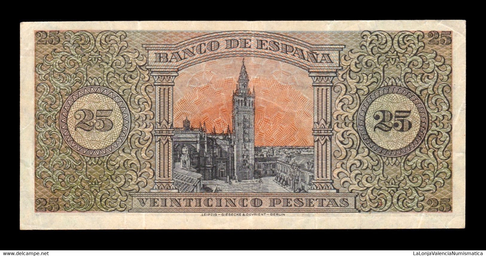 España Spain 25 Pesetas Burgos 1938 Pick 111 Serie F MBC/EBC VF/XF - 25 Pesetas