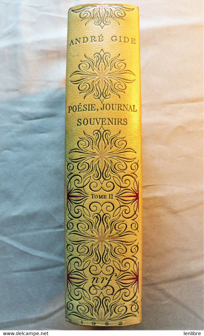 ANDRE GIDE, Poésie, Journal, Souvenirs. Tome 1 &2. NRF. Cartonnage P.Bonnet. 1952.