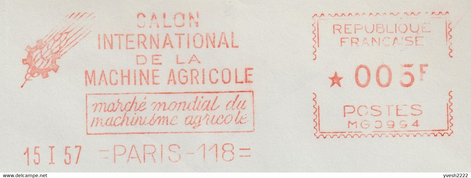 France 1957. Empreinte De Machine à Affranchir Salon International De La Machine Agricole - Agriculture