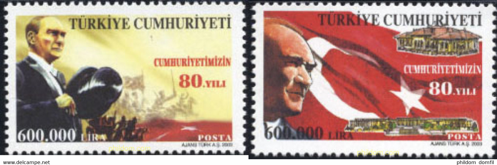 137052 MNH TURQUIA 2003 80 ANIVERSARIO DE LA REPUBLICA - Lots & Serien