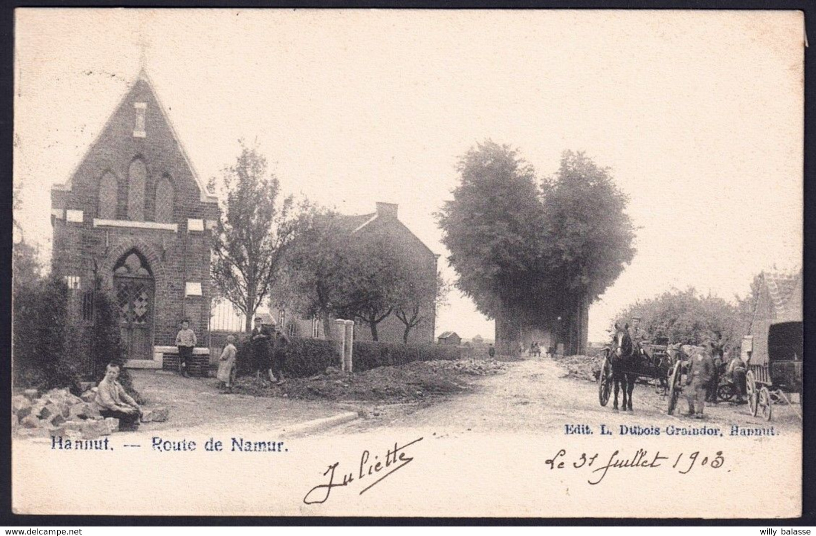 +++ CPA - HANNUT - Route De Namur - Carte Animée - Attelage - 1903  // - Hannut