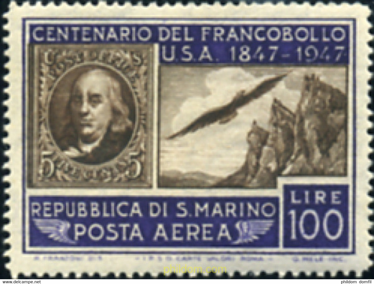 596158 MNH SAN MARINO 1947 CENTENARIO DEL SELLO DE LOS ESTADOS UNIDOS - Usati