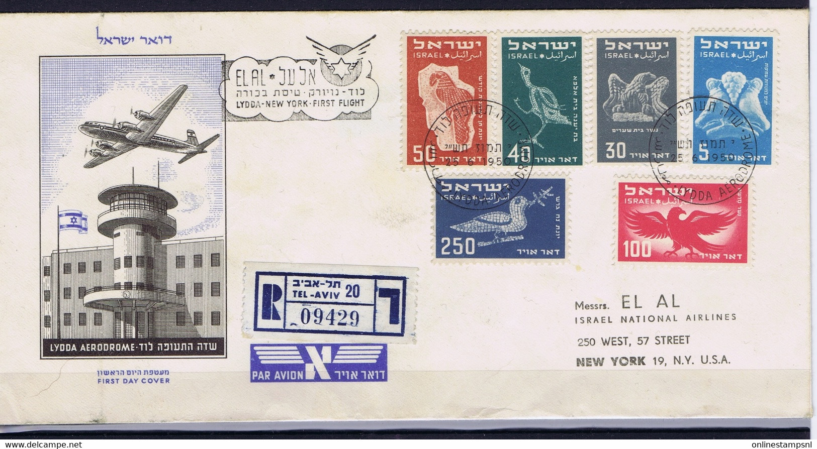 Israel: Airmail FDC Mi 33 - 38  Registered Cover ToNew York - FDC