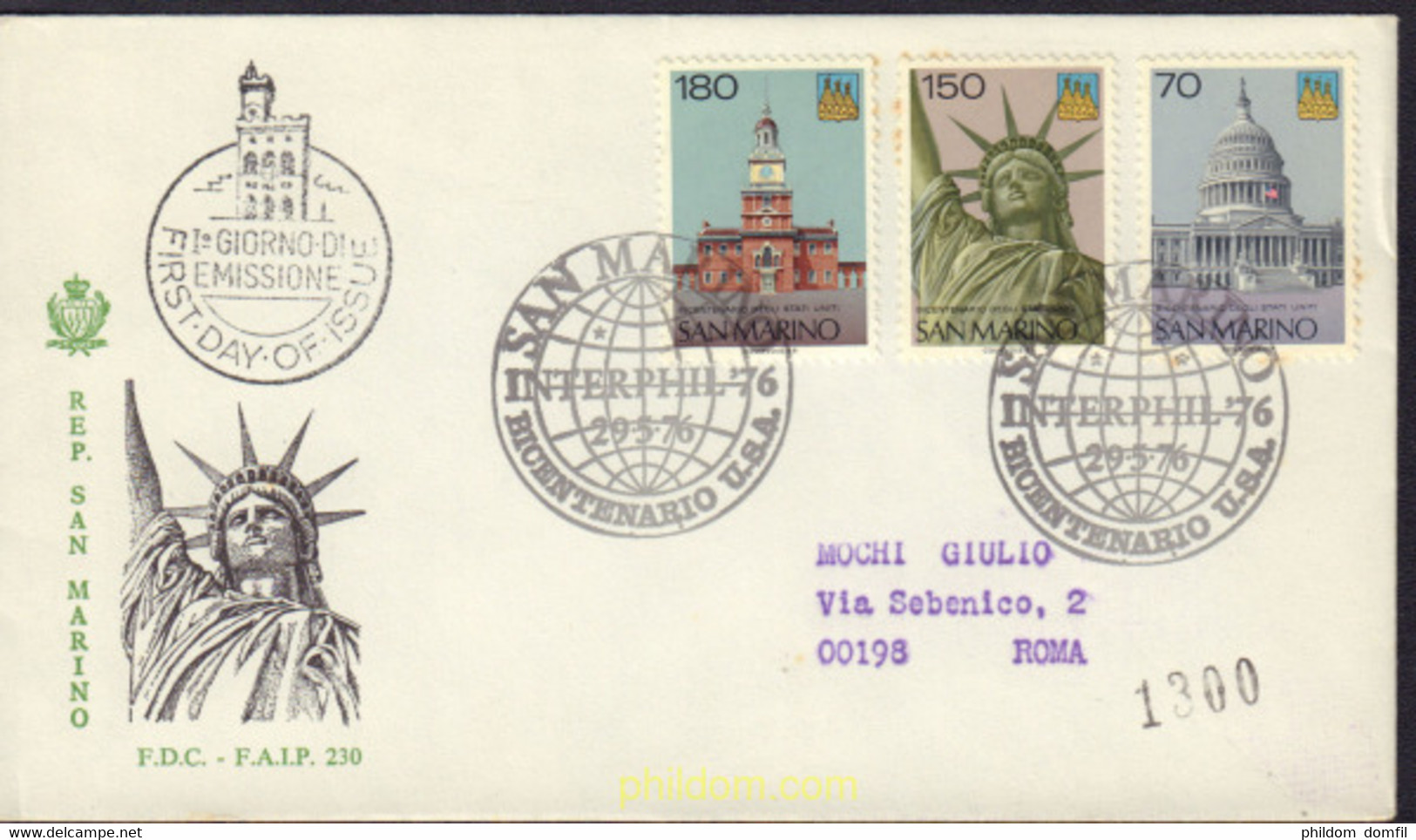 445403 MNH SAN MARINO 1976 BICENTENARIO DE LA INDEPENDENCIA DE LOS ESTADOS UNIDOS - Oblitérés