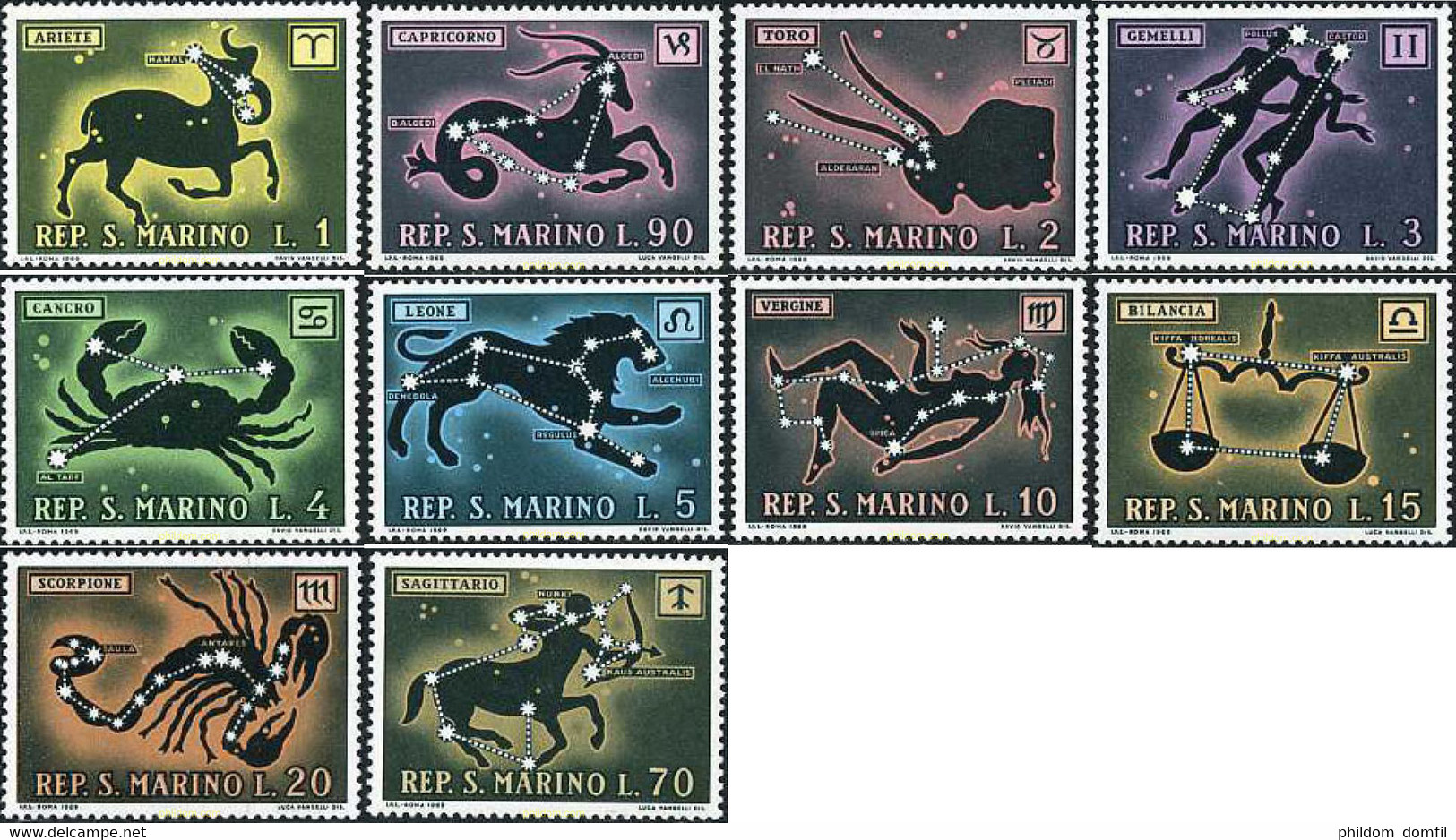 621181 HINGED SAN MARINO 1970 SIGNOS DEL ZODIACO - Oblitérés