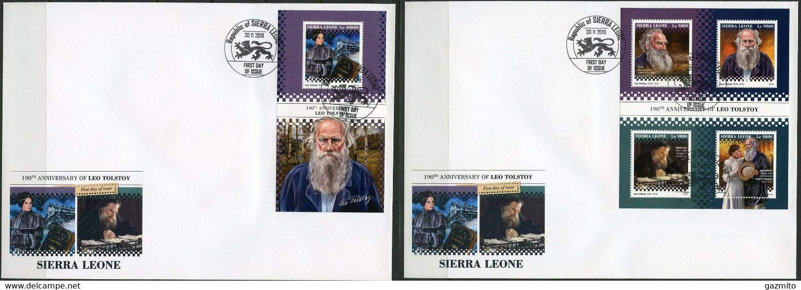 Sierra Leone 2018, Writer, Leo Tolstoy, 4val In BF +BF In 2FDC - Ecrivains