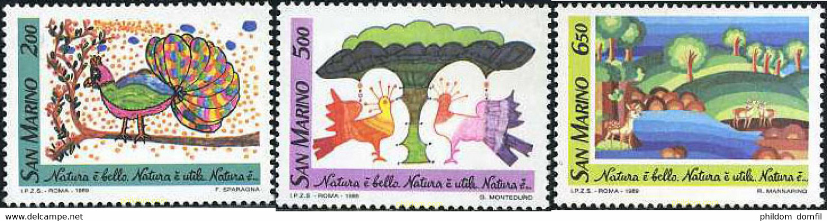 141300 MNH SAN MARINO 1989 NATURALEZA. DIBUJOS INFANTILES - Usati