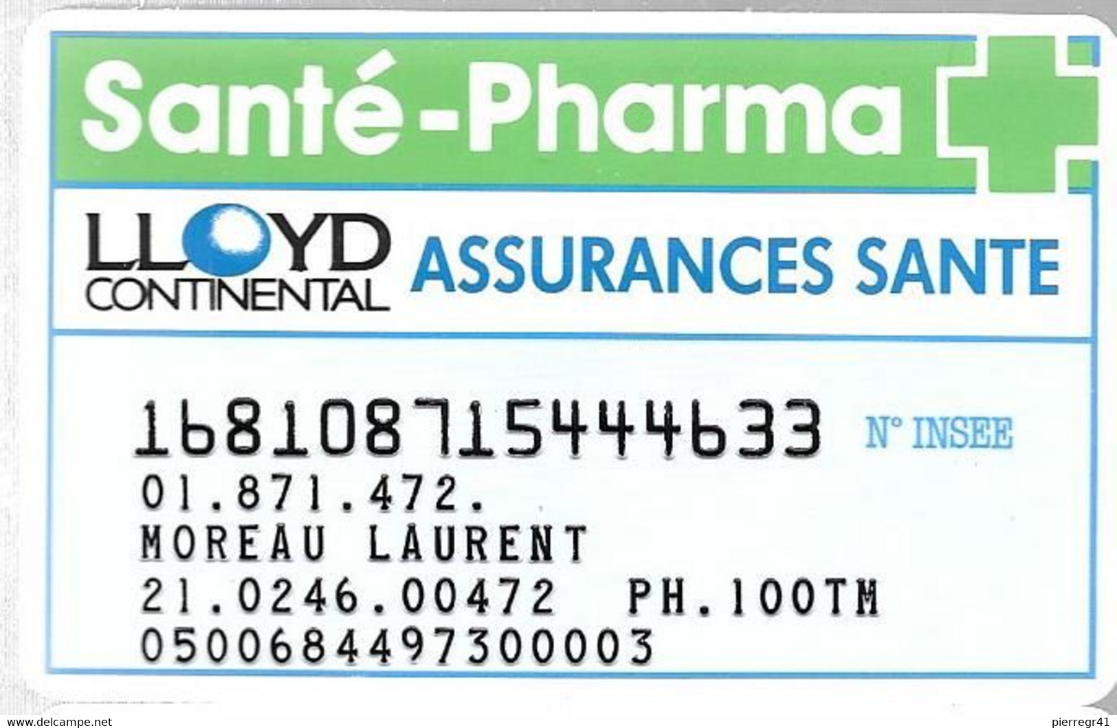 -CARTE-MAGNETIQUE-SANTE-PHARMA-ADHERENT-ASSURANCES SANTE-LLYOD Continental-Vers 1986 --TBE-RARE - Other & Unclassified