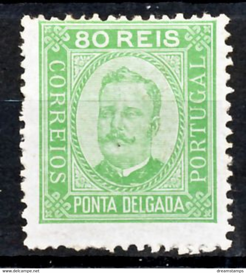 !										■■■■■ds■■ P.Delgada 1892 AF#08 * King Carlos Neto 80 Réis 12,5 (x0103) - Ponta Delgada