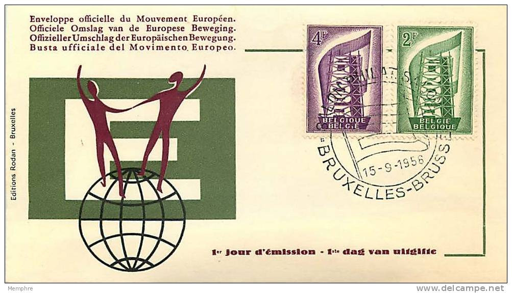 1956  Europa CEPT  FDC Non Adressé Cachet Du Mouvement Européen Oblitération Salon Philatélique Bruxelles - 1951-1960