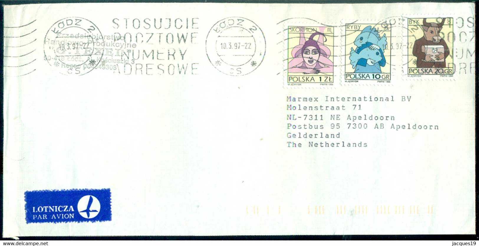 Polen 1997 Luchtpost Envelop Naar Nederland Mi 3583, 3598 En 3612 - Briefe U. Dokumente