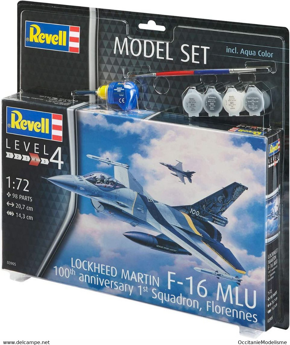 Revell - SET LOCKHEED MARTIN F-16 MLU 100th anniversary + peintures + colle maquette kit plastique 63905 Neuf NBO 1/72
