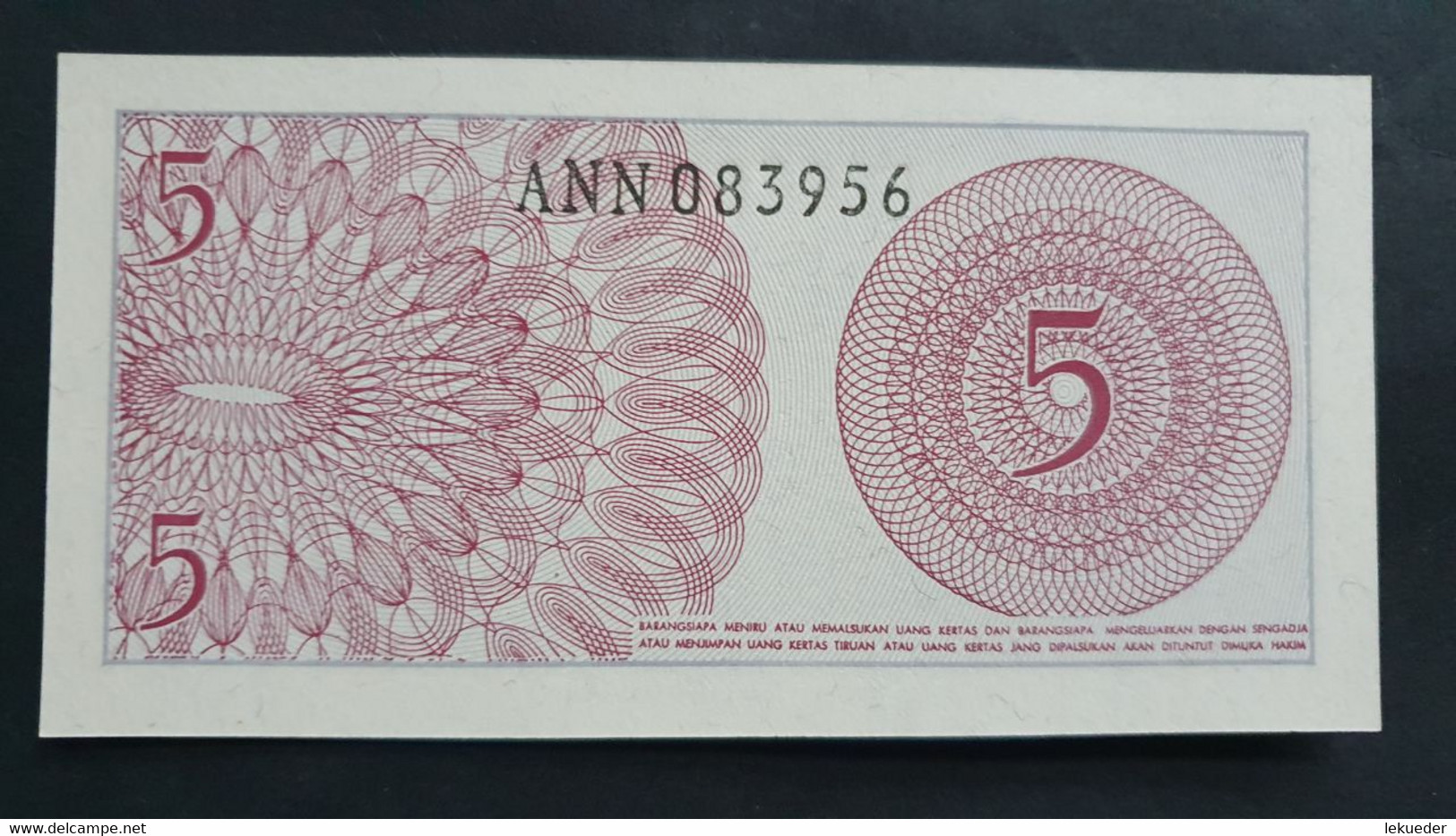 Billete De Banco De INDONESIA - 5 Sen, 1964 - Other - Asia