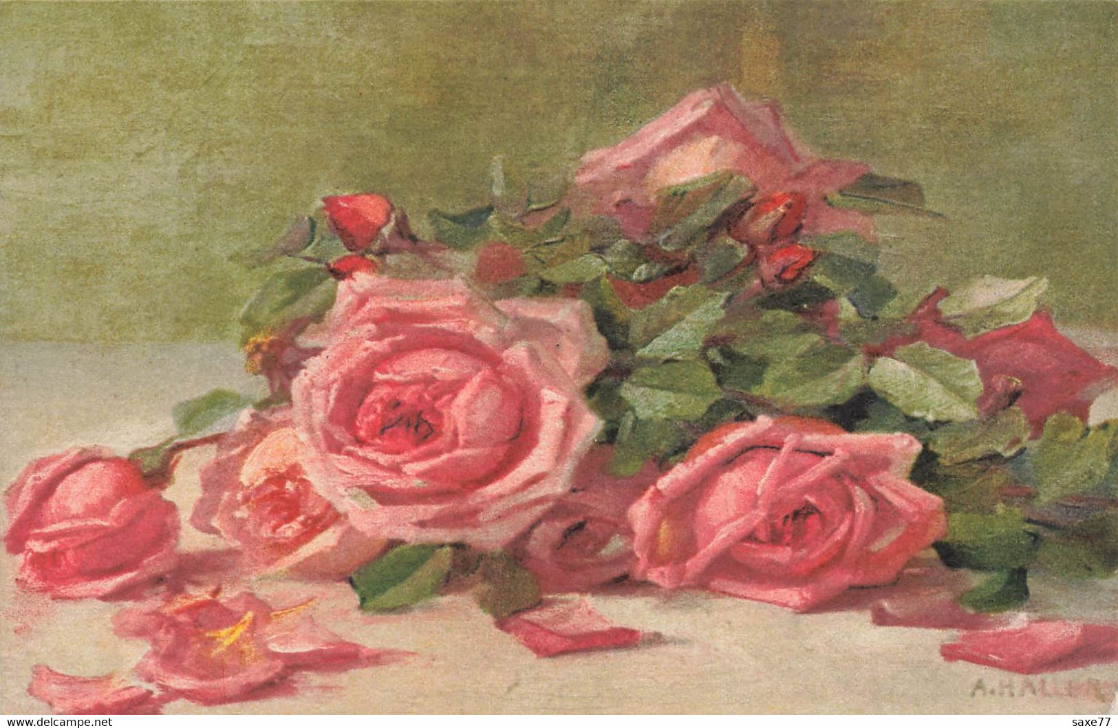 FLEURS  - Roses Signé - Haller, A.