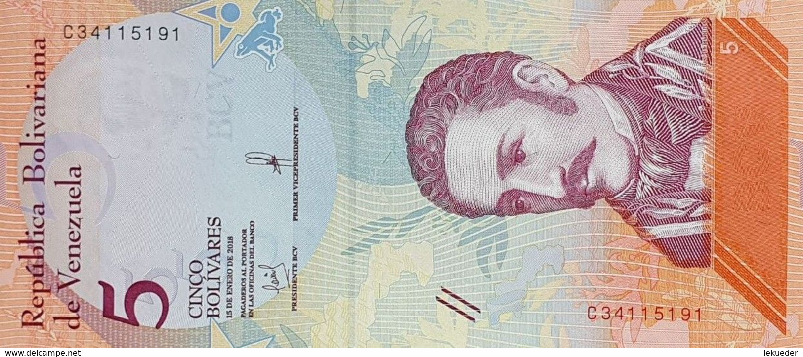 Billete De Banco De VENEZUELA - 5 Bolívares, 2018  Sin Cursar - Otros – América