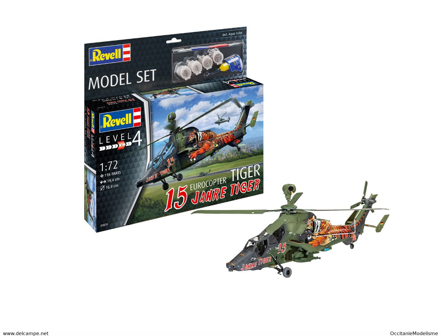 Revell - SET EUROCOPTER TIGER 15 Jahre + Peintures + Colle Maquette Kit Plastique Réf. 63839 Neuf NBO 1/72 - Helicopters