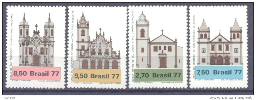 1977. Brazil, Mich.1637-40, Churches Of Brazil, 4v, Mint/** - Neufs