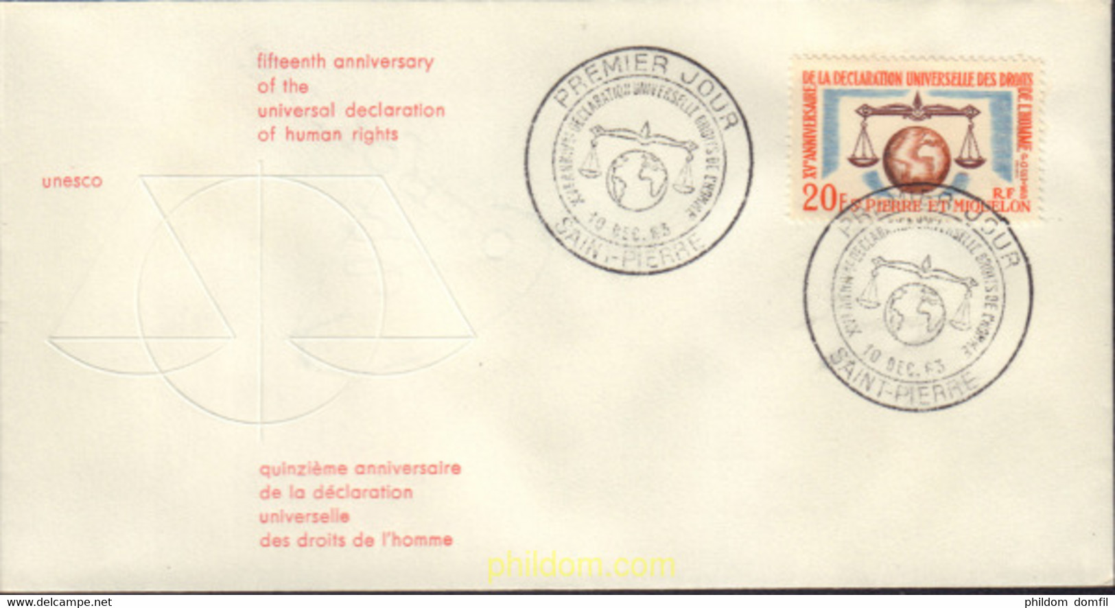 452706 MNH SAN PEDRO Y MIQUELON 1963 15 ANIVERSARIO DE LA DECLARACION DE LOS DERECHOS HUMANOS - Usados