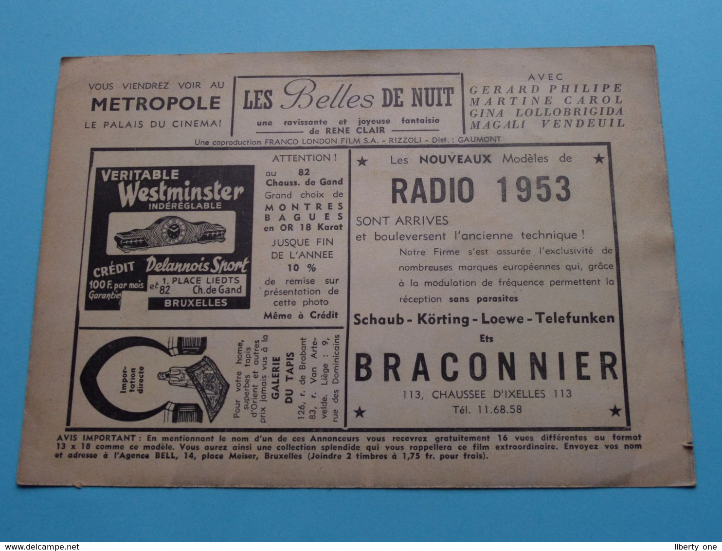 Les BELLES De NUIT Un Film De René Clair / Co Produkt. FRANCO - RIZZOLI - GAUMONT ( See / Voir SCANS ) 18 X 13 Cm. ! - Publicidad