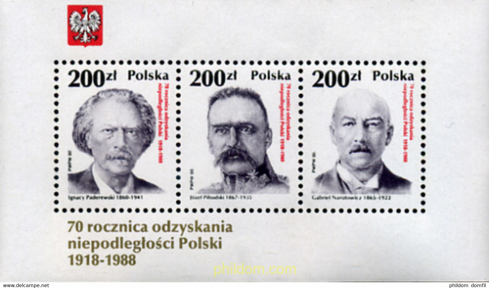 168483 MNH POLONIA 1988 70 ANIVERSARIO DE LA RESTAURACION DE LA INDEPENDENCIA POLACA - Non Classés