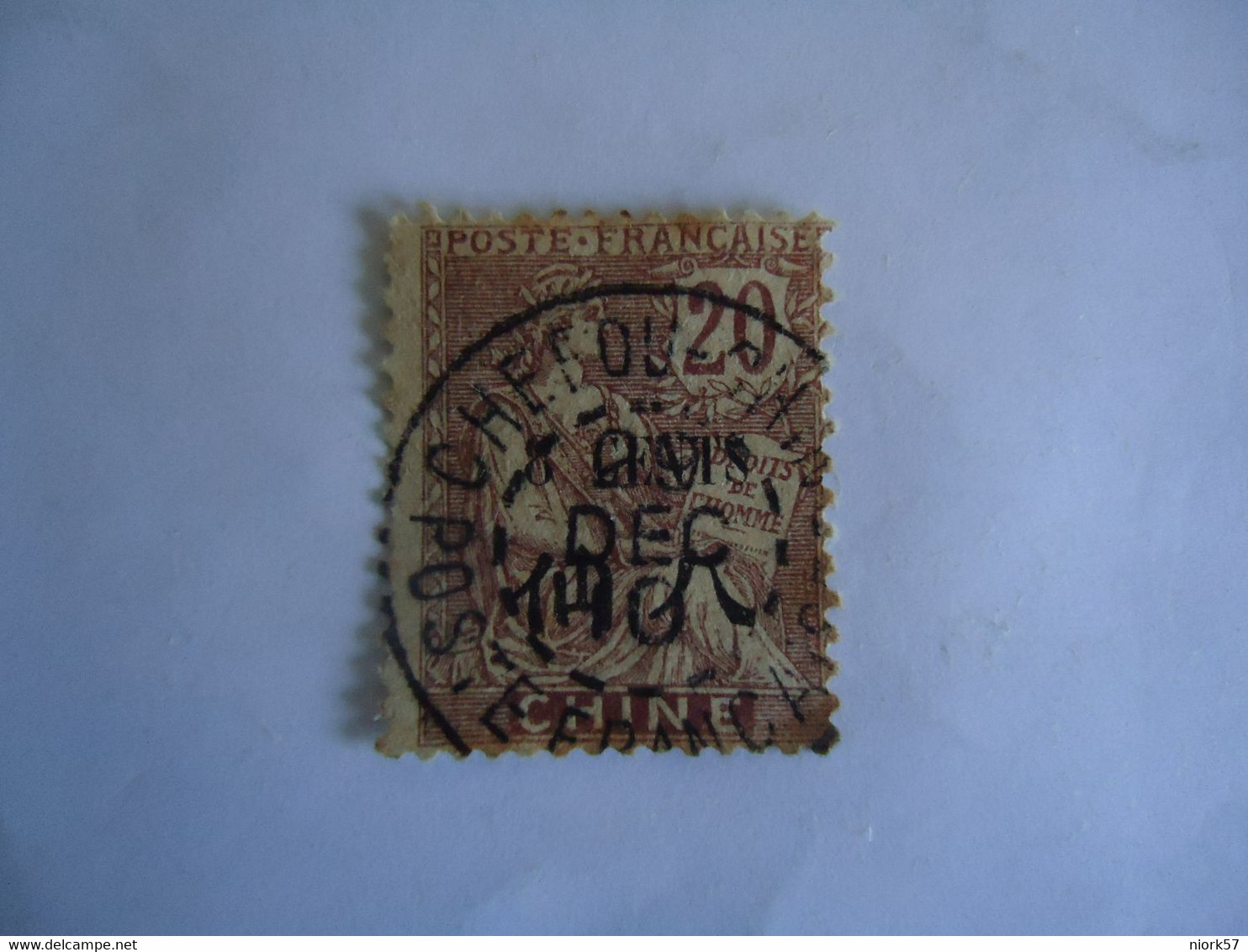 CHINA  FRANCE  USED STAMPS  OVERPRINT 8/20   WITH  POSTMARK CHEFFOU 1910 - Sonstige & Ohne Zuordnung