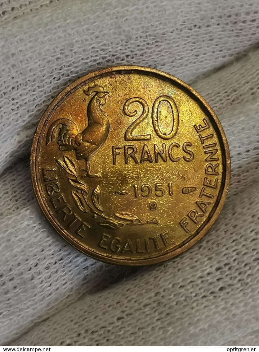 20 FRANCS GUIRAUD 1951 B FRANCE / SUPERBE PATINE SOMBRE - 20 Francs