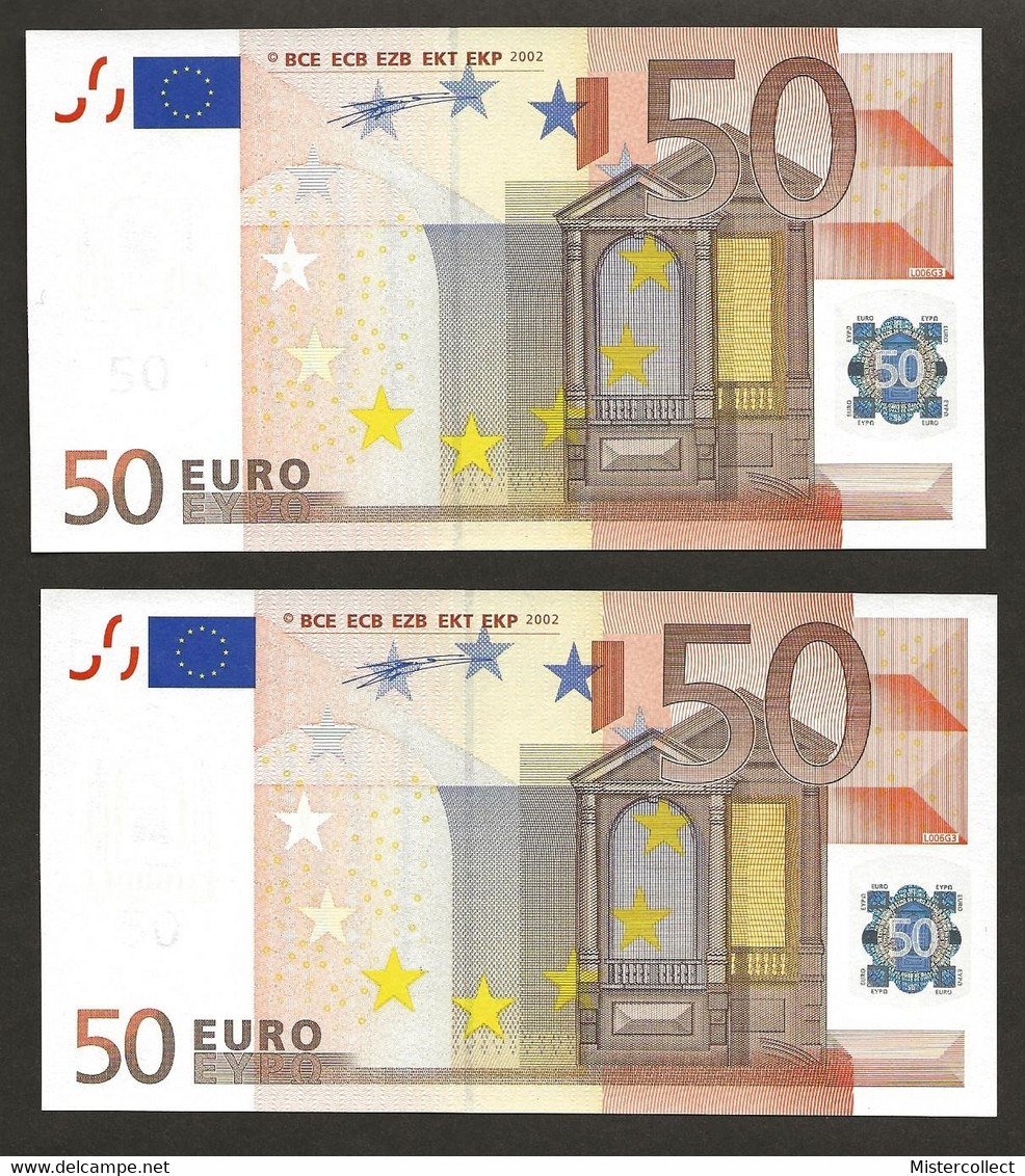 2 Billets Consécutifs De 50 Euros 2002 Signature Wim Duisenberg TRÈS RARE DANS CET ÉTAT - 50 Euro