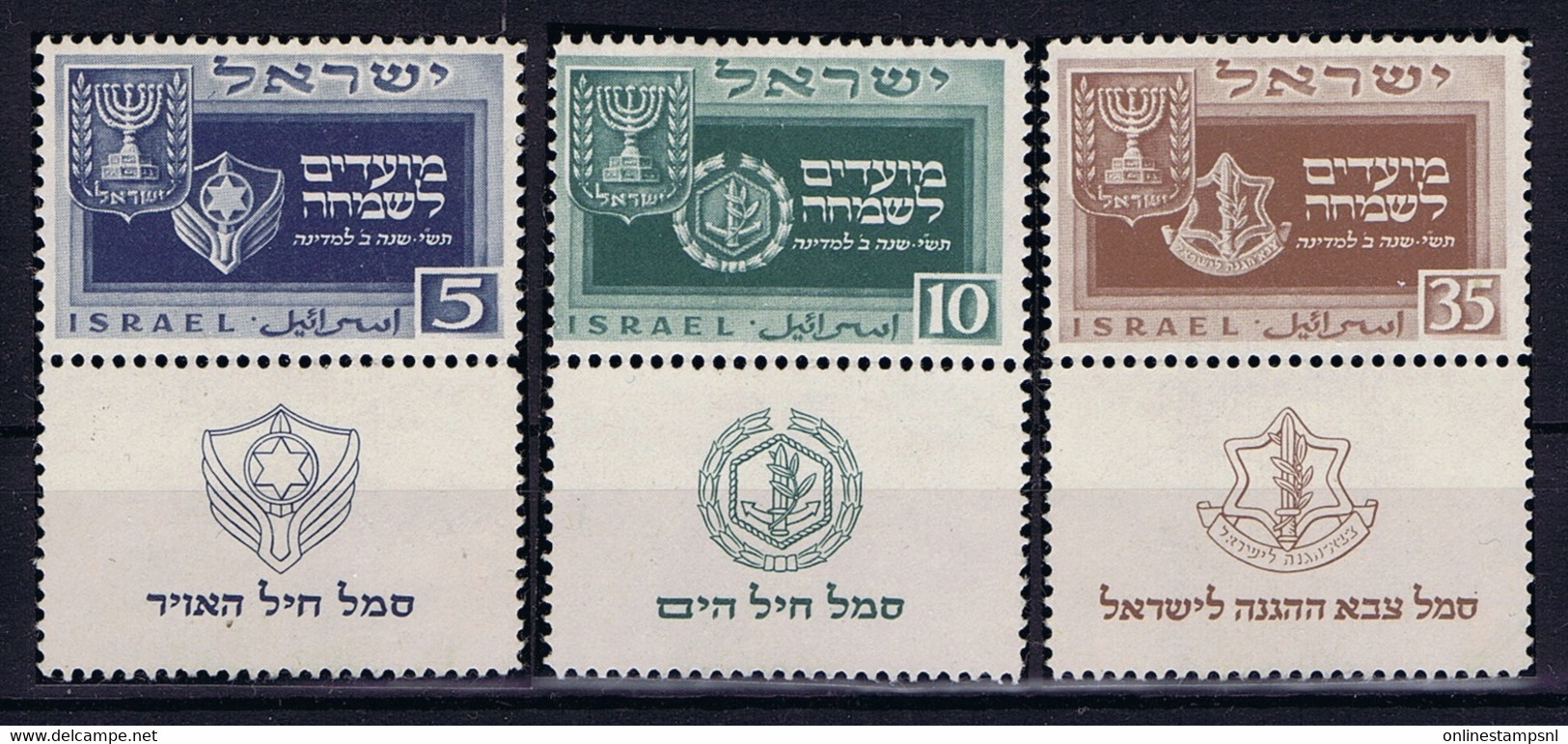 Israel: Mi  19 - 21 1949 Attached To Paper - Unused Stamps (with Tabs)